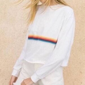 Brandy Melville John Galt Long Sleeve Cropped T-Shirt Rainbow Stripe